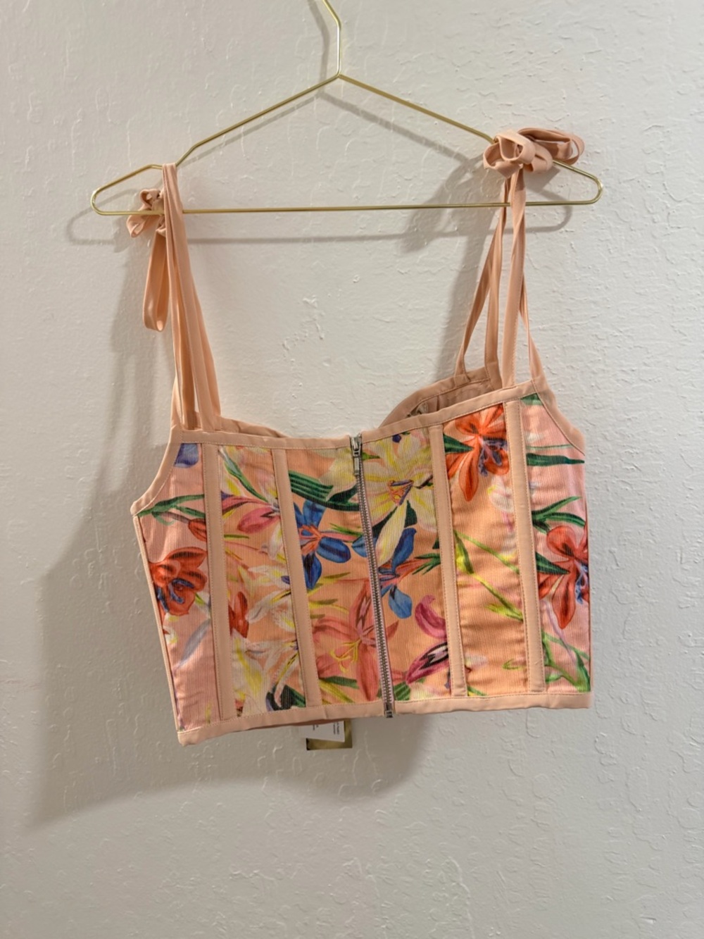PatBO Peach Embellished Floral Tie-Shoulder Bustier - Picture 2 of 4